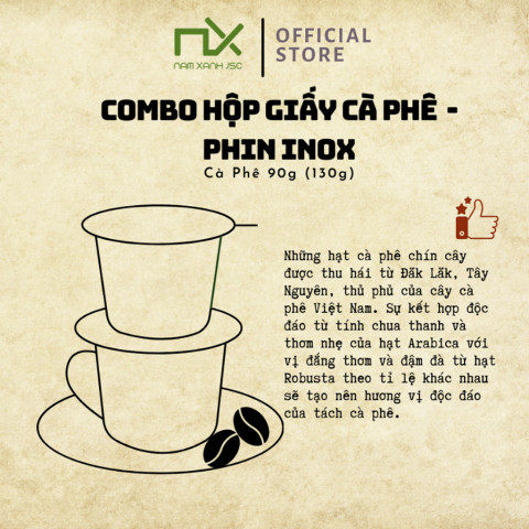 Combo 90g Cà phê hộp giấy và Phin Inox 130g